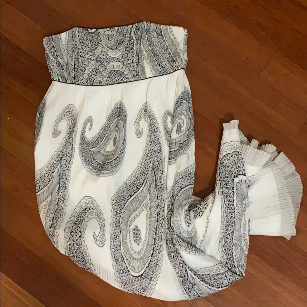 Black and white strapless full length dress